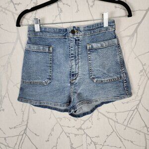 Wilfred Free Light Wash Stretch Denim High Rise Jovovich Shorts
